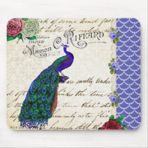 Vintage Peacock Song Collage Mousepad