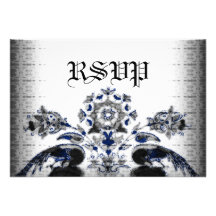 Vintage Peacocks & Floral Blue Goth Wedding Custom Announcement