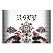 Vintage Peacocks & Floral Goth Wedding Custom Invites