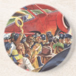 Vintage Pilot, Woman and Aeroplane with Paparazzi Beverage Coaster
