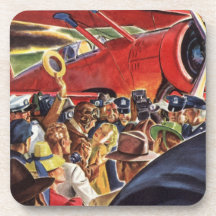 Vintage Pilot, Woman and Aeroplane with Paparazzi Coasters