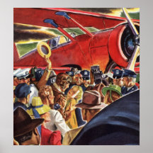 Vintage Pilot, Woman and Aeroplane with Paparazzi Print