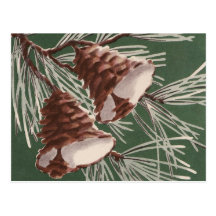 Vintage Pine Cone Christmas Bells Postcard