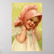 Vintage Pink Bonnet Girl - Print