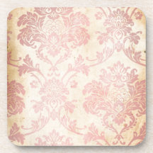 Vintage Pink Damask Drink Coaster