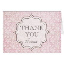 Vintage Pink Damask Thank You Greeting Card