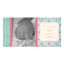 Vintage Pink Floral Birth Announcement Custom Photo Card