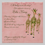 Vintage Pink Olive Giraffes Baby Invitation invitations