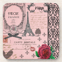 Vintage Pink Paris Collage coasters