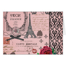 Vintage Pink Paris Collage Greeting Cards