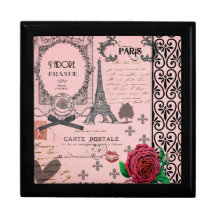 Vintage Pink Paris Collage jewellery box Gift Boxes