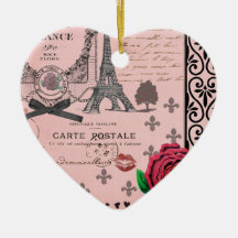 Vintage Pink Paris Collage romantic heart ornament