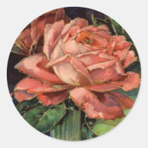 Vintage Pink Rose Round Stickers