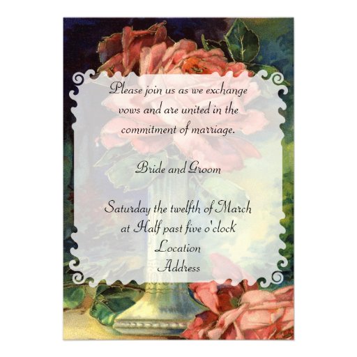 Vintage Pink Rose Wedding Invitation