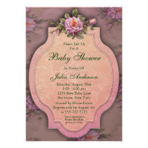 Vintage Pink Roses Baby Girl Shower Invitations