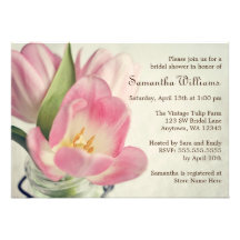 Vintage Pink Tulips Mason Jar Announcement