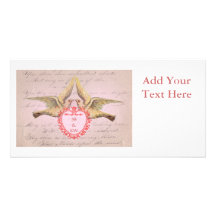 Vintage Pink Valentine Love Doves and Heart Customised Photo Card
