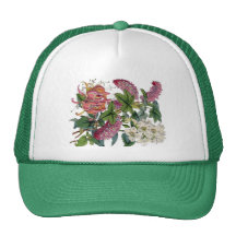 Vintage Pink White Victorian Flora Botanical Print Trucker Hat