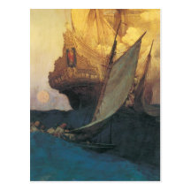 Vintage Pirates, Attack on a Galleon, Howard Pyle Postcard