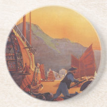 Vintage Plane Travelling on Vacation in the Orient Drink Coasters