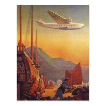 Vintage Plane Travelling on Vacation in the Orient Post Card