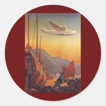 Vintage Plane Travelling on Vacation in the Orient Round Stickers