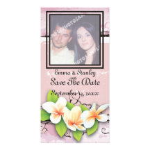 Vintage plumeria ivy pink white Save the Date Picture Card