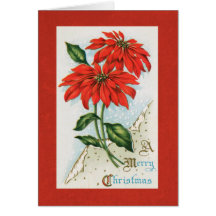 Vintage poinsettia flower christmas holiday card