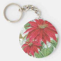 Vintage Poinsettia illustration. Key Chain