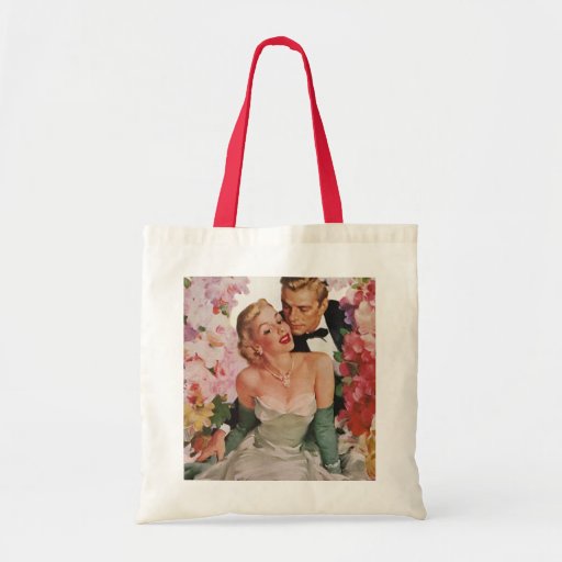 Vintage Portrait, Bride Groom, Newlyweds w Flowers Bags
