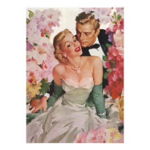 Vintage Portrait, Bride Groom, Newlyweds w Flowers Custom Invitation