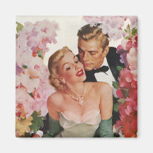 Vintage Portrait, Bride Groom, Newlyweds w Flowers Refrigerator Magnet