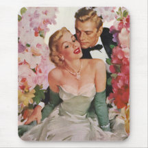 Vintage Portrait, Bride Groom, Newlyweds w Flowers Mousepads
