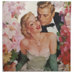 Vintage Portrait, Bride Groom, Newlyweds w Flowers Printed Napkins