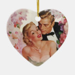 Vintage Portrait, Bride Groom, Newlyweds w Flowers Christmas Ornaments