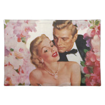 Vintage Portrait, Bride Groom, Newlyweds w Flowers Place Mat