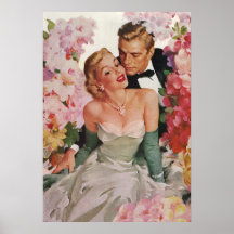 Vintage Portrait, Bride Groom, Newlyweds w Flowers Poster