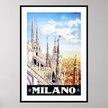 Vintage Poster Print Milano Milan Italy Large