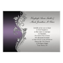 Vintage Purple Black and Silver Wedding Invitation