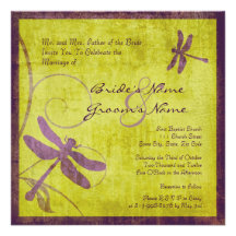 Vintage Purple Dragonfly Wedding Invitation