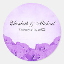 Vintage Purple Rose Wedding Favour Label Round Stickers