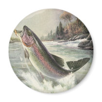 Vintage Rainbow Trout and Fisherman Fridge Magnets
