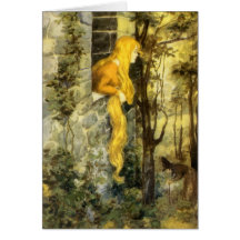 Vintage Rapunzel. Princess with Long Blonde Hair Greeting Card