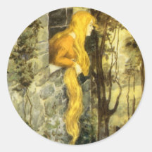 Vintage Rapunzel. Princess with Long Blonde Hair Round Sticker