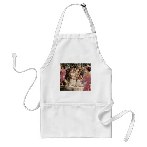 Vintage Reception Bride Groom Newlyweds Cut Cake Apron