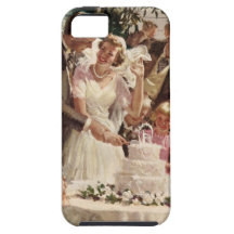 Vintage Reception Bride Groom Newlyweds Cut Cake iPhone 5 Covers
