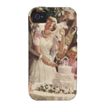 Vintage Reception Bride Groom Newlyweds Cut Cake iPhone 4/4S Covers