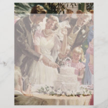 Vintage Reception Bride Groom Newlyweds Cut Cake Flyer Design