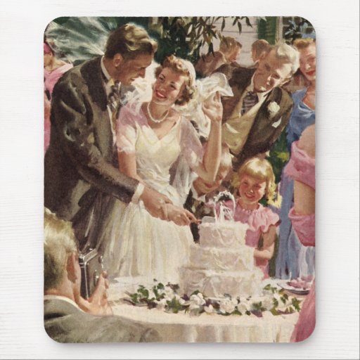 Vintage Reception Bride Groom Newlyweds Cut Cake Mouse Pads