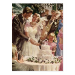 Vintage Reception Bride Groom Newlyweds Cut Cake Post Card